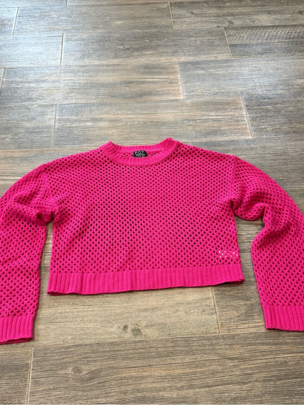 Y2K Fuchsia pink Open-Knit crotchet Crop Sweater Boho Indie Twee Retro cute